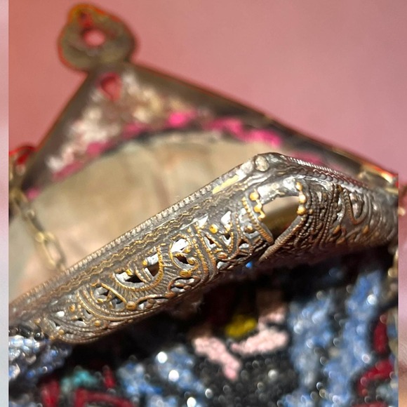 Antique 1920s Art Deco Micro Beaded Flapper Purse Floral Czech Glass Evening Bag - Picture 16 of 16